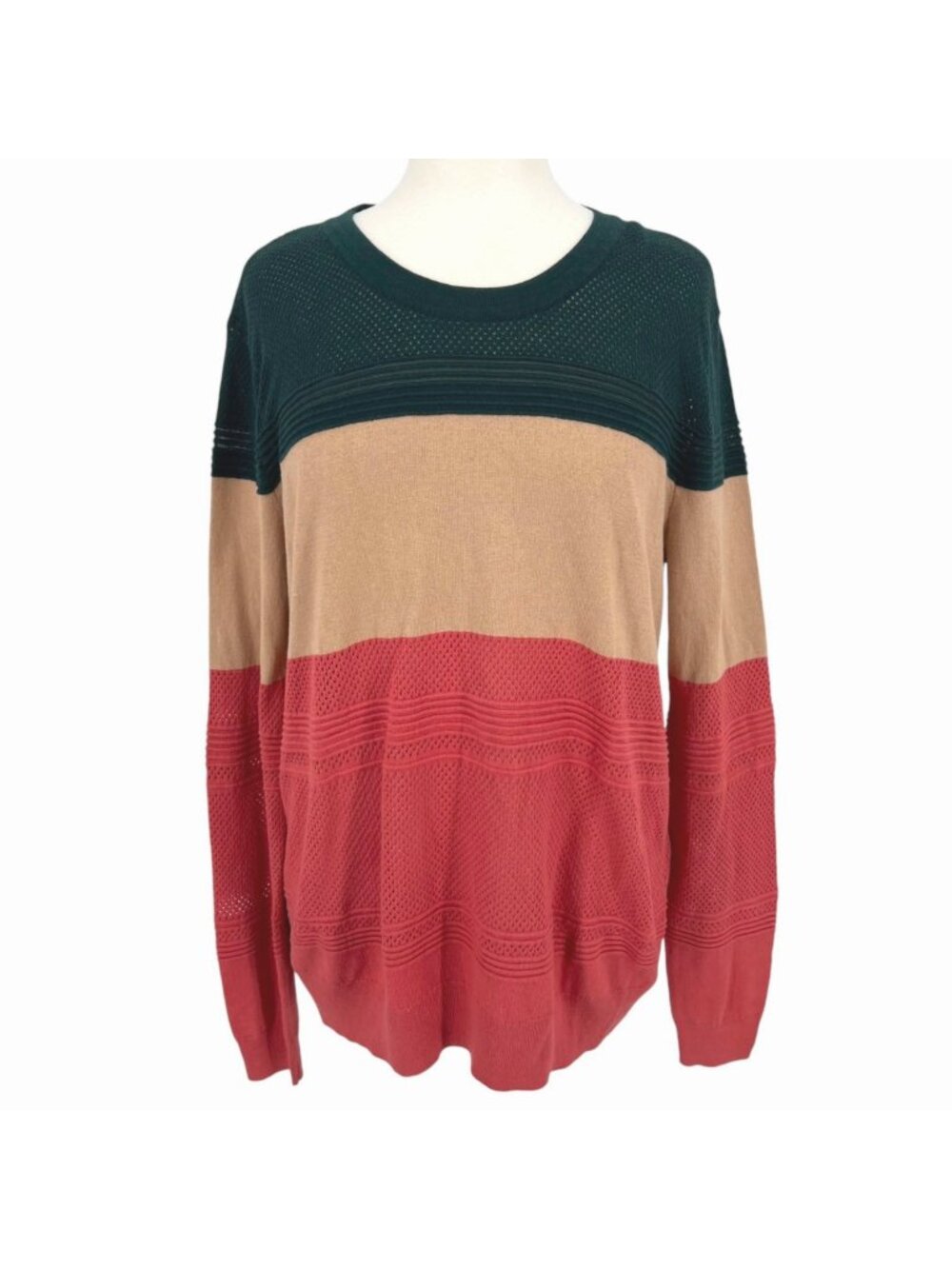 Market & Spruce Colorblock Sweater Green Beige Peach Size XL NWT Boho Earthcore